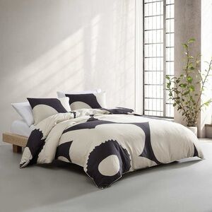 MARIMEKKO UNIKKO QUEEN DUVET COVER AND 2 SHAMS SET OPEN CHARCOAL/CREAM NWT